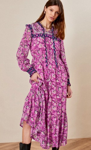 Neu mit Etikett! Pretty Pink *MONSOON* Elle Artisan Heritage Woodblock Print Midi Dress M