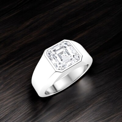 Mens Diamond Wedding Band Asscher 1.50 Ct Ring IGI Lab Created Platinum PT950