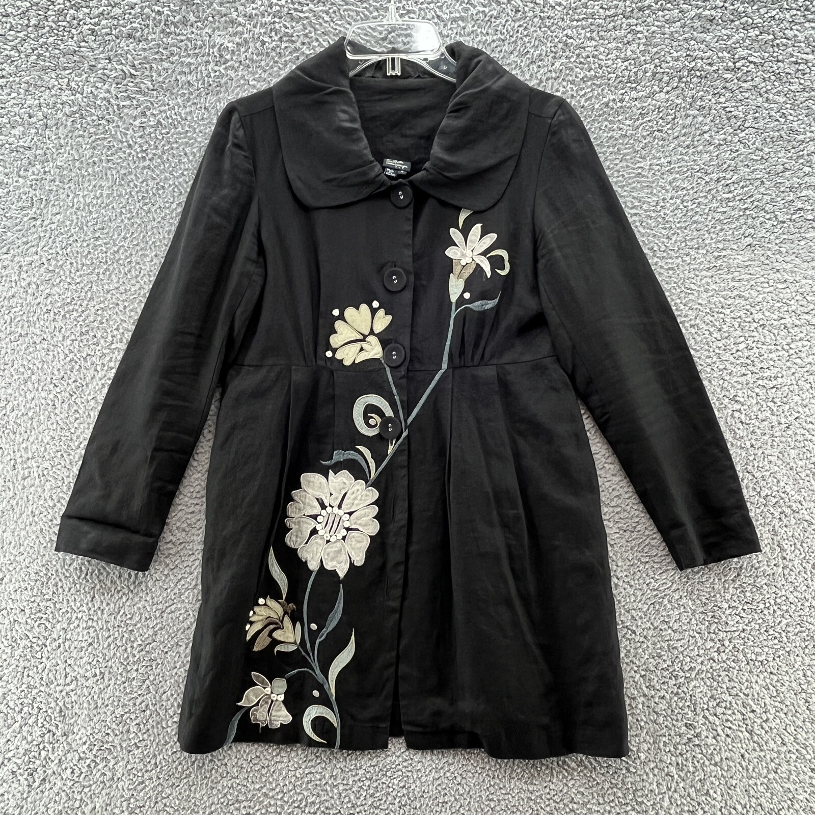 CoVelo Clothing Jacket Womens 4 Black Linen Floral Applique Art to Wear Lined eBay