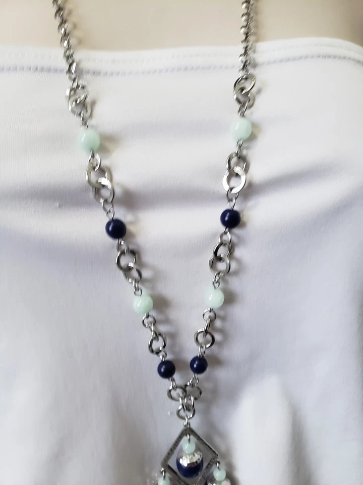 COLAR LIA SOPHIA SIERRA VISTA Tom Prata GENUÍNO Contas de Amazonita e Lápis - Imagem 4 de 4