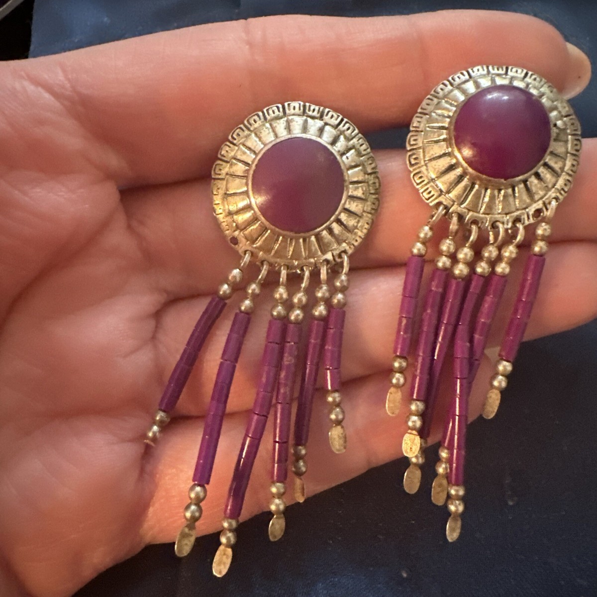 Incredible Vintage Native American Navajo Sugulite Steling Silver Earrings Incredible Vintage Native American Navajo Sugulite Steling Silver Earrings