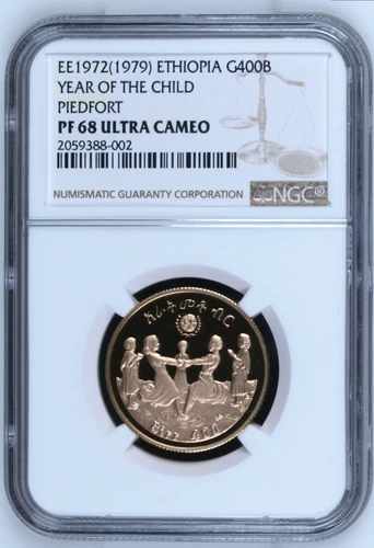 1979 Piefort Gold Ethiopia 400 Birr Year of the Child NGC PF68UC Rare