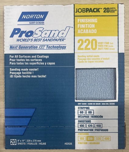 Norton ProSand 9" x 11" Sanding Sheets 220 Grit - 20 PACK - Picture 1 of 2