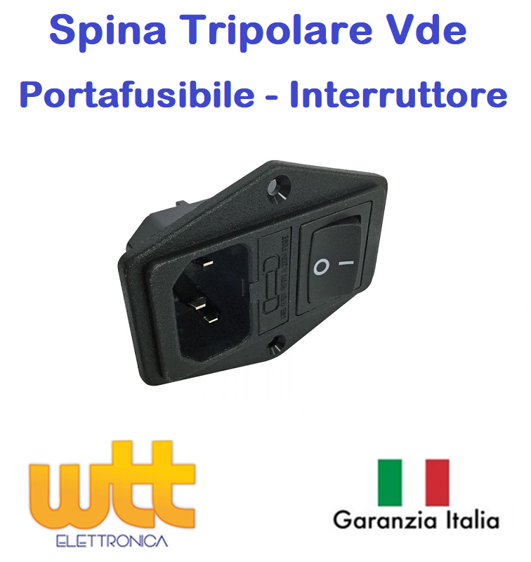 SPINA TRIPOLARE da PANNELLO con INTERRUTTORE CON VITI VDE IEC C14 PORTAFUSIBILE