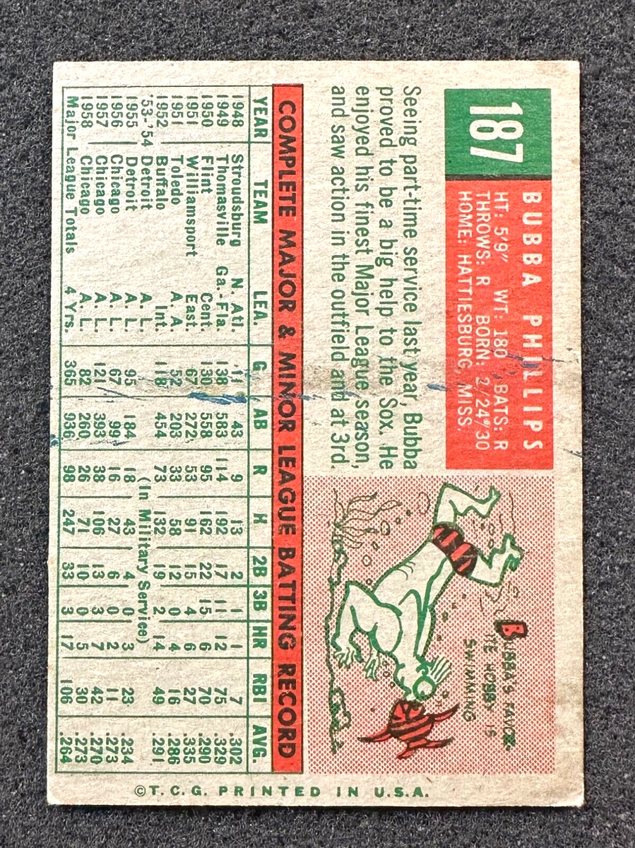 1959 Topps Baseball #187 Bubba Phillips ExMt | eBay