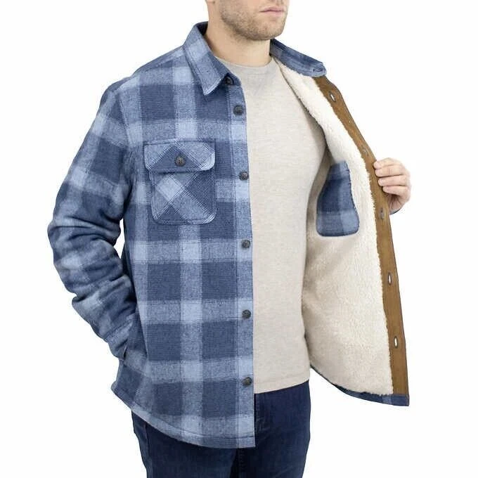 Jachs New York Men Flannel Blue Plaid Shirt Jacket XXL