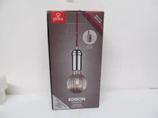 New Unused EDISON PENDANT -Chrome Finish &  Red Cord Hanging Light (NO BULBS)