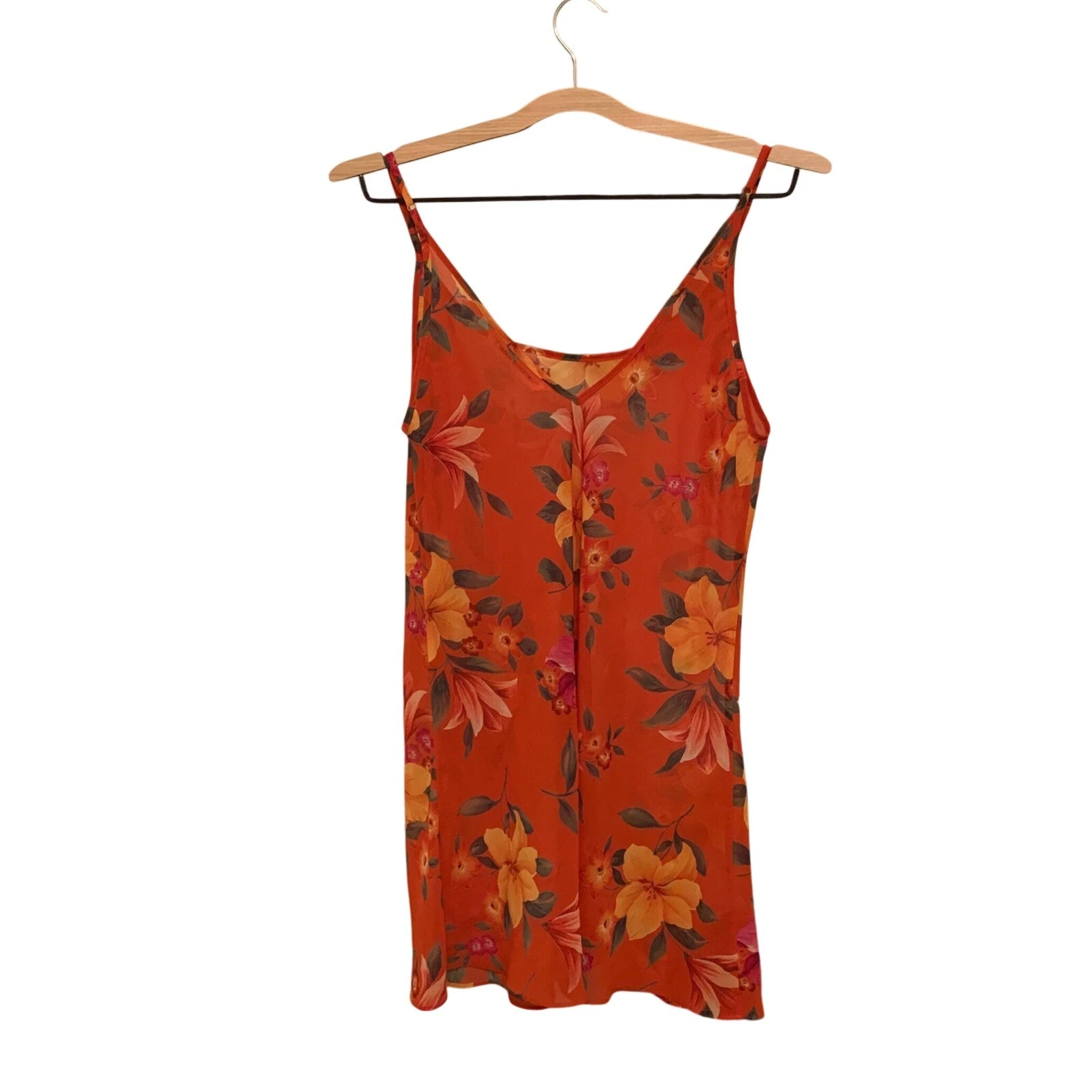 UNDERCOVER Victorias Secret Lingerie Abito Cami Floreale Trasparente Slip Arancione Rosa Giallo M