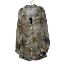 Pretty Little Thing US 18 Plus Stone Camo Print Beach Shirt Sheer Button Down
