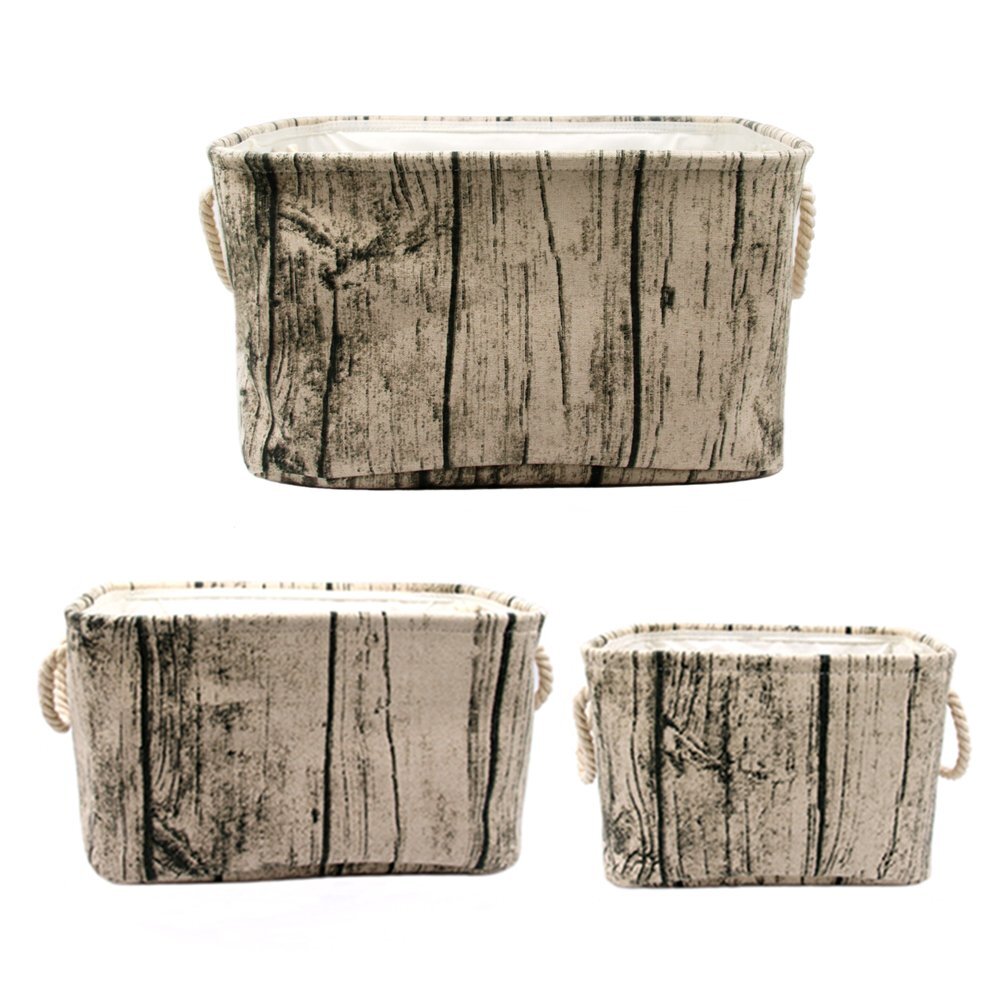 STORAGE BASKETS Bins Organizers with Rope Handles Tree Stump Set of 3 JACONE-image