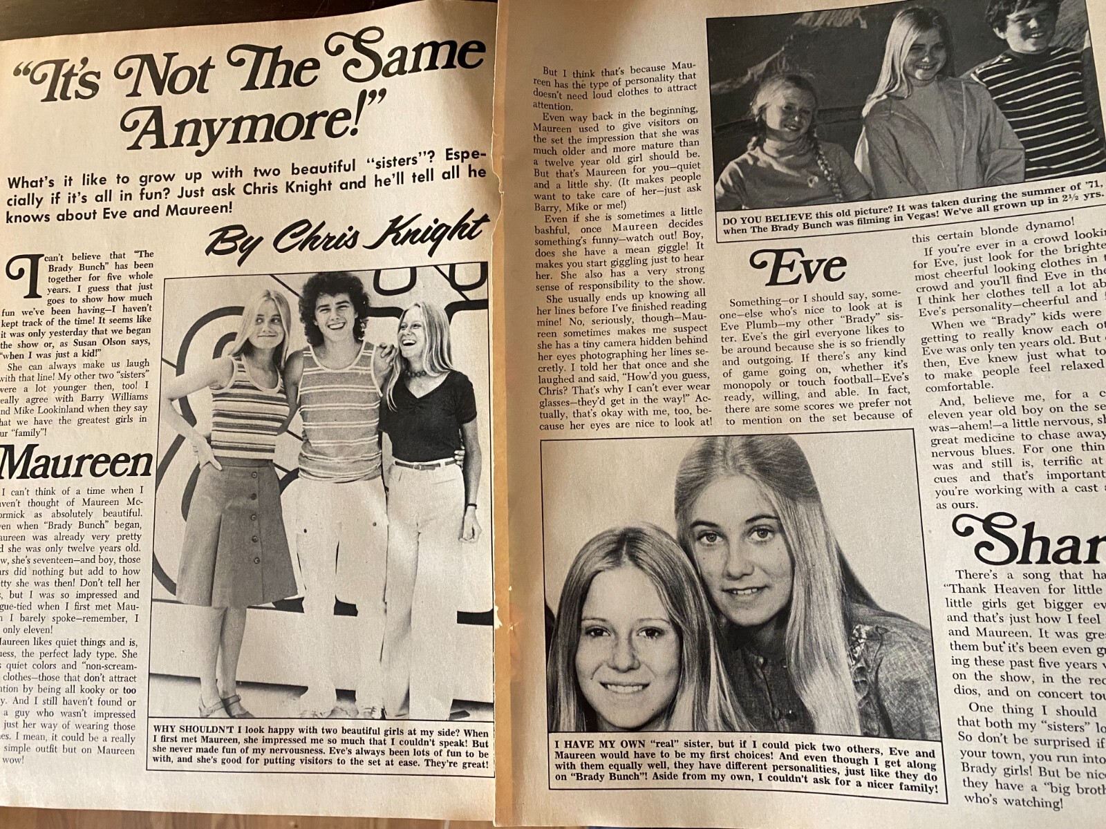 Brady Bunch Maureen McCormick Christopher Knight Vintage Clipping 2-Page Collectible