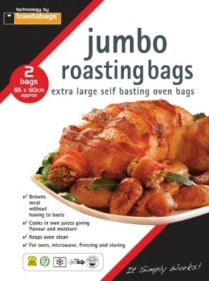 TOASTABAGS Roasting Bags Self Basting Oven or Microwave Jumbo 55 x 60cm 2/pk