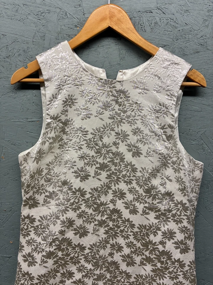 Vestido ABS by Allen Schwartz para mujer talla 12 beige metálico floral sin mangas Foto 2 de 4