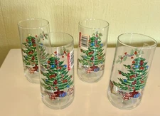 Vintage Luminarc Noel Christmas Tree 16oz Drinking Glasses Set Of 4 1980's NEW