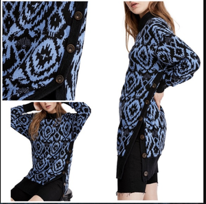 Free People Womens Wallpaper Tunic Blue Black Sweater Oversized 168 New Small Ebay