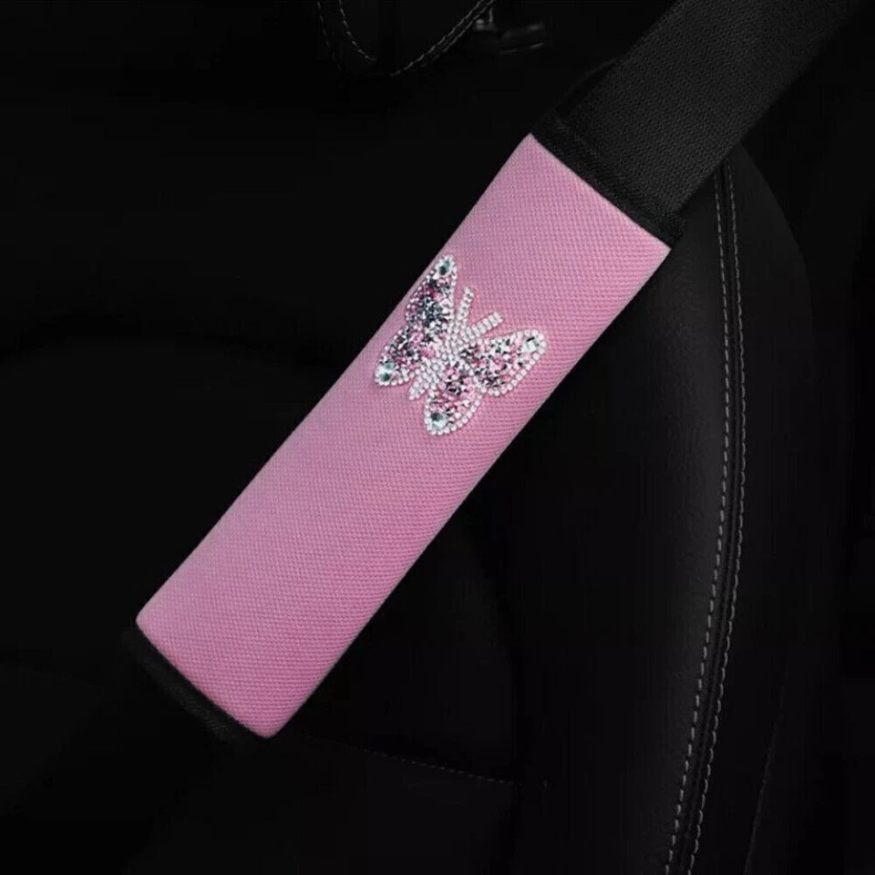 Accesorios para automóvil Cinturón de seguridad Almohadilla para el hombro Correa Cubierta con Bling Estrás Mariposa Foto 3 de 4