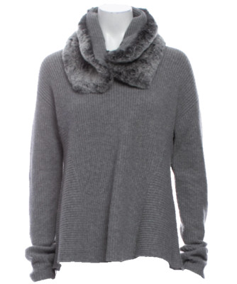 AKRIS Punto Gray Sweater + Fur Scarf Set SZ 42 = US 10 - Pre-owned