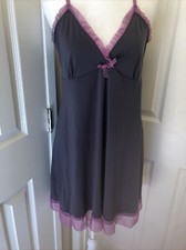 Gray w Purple Lace Baby Doll Lingerie Slip Medium