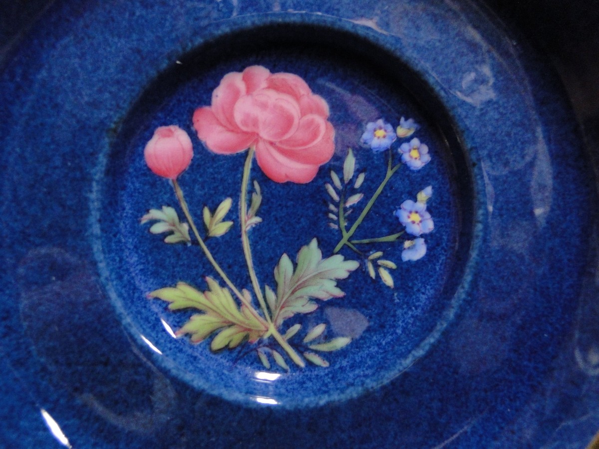 Spode Y3697, Blue, Flowers: Pink & Blue Demitasse Cup & Saucer Set