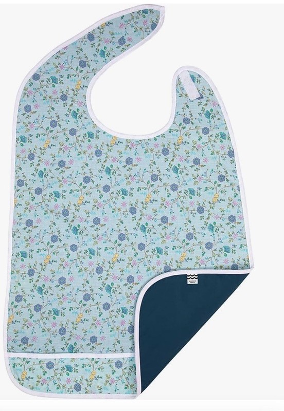 Adult Bib~Washable~Waterproof~Clothing Protector with Crumb Catcher~Floral~New