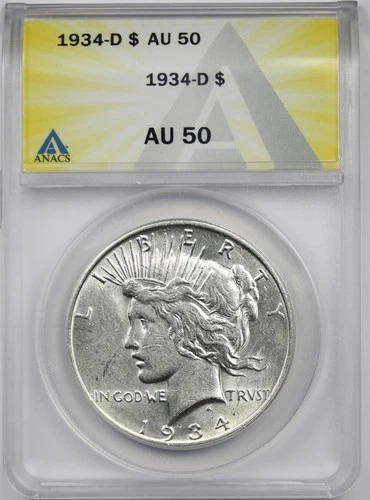 1934-D $1 ANACS AU 50 Peace Silver Dollar