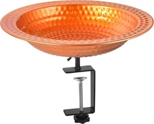 12" Deck Mounted Metal Bird Bath Bowl w/ Clamp, Hand-Hammered Garden Decor