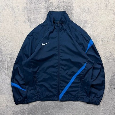 Vintage Y2K Nike Windbreaker Herren Large Nylon Trainingsjacke Navy Weiß Logo