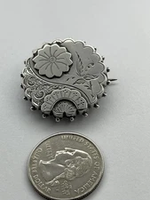 Victorian Aesthetic Movement Flying Bird Asian Accents Silver White Medal Brooch