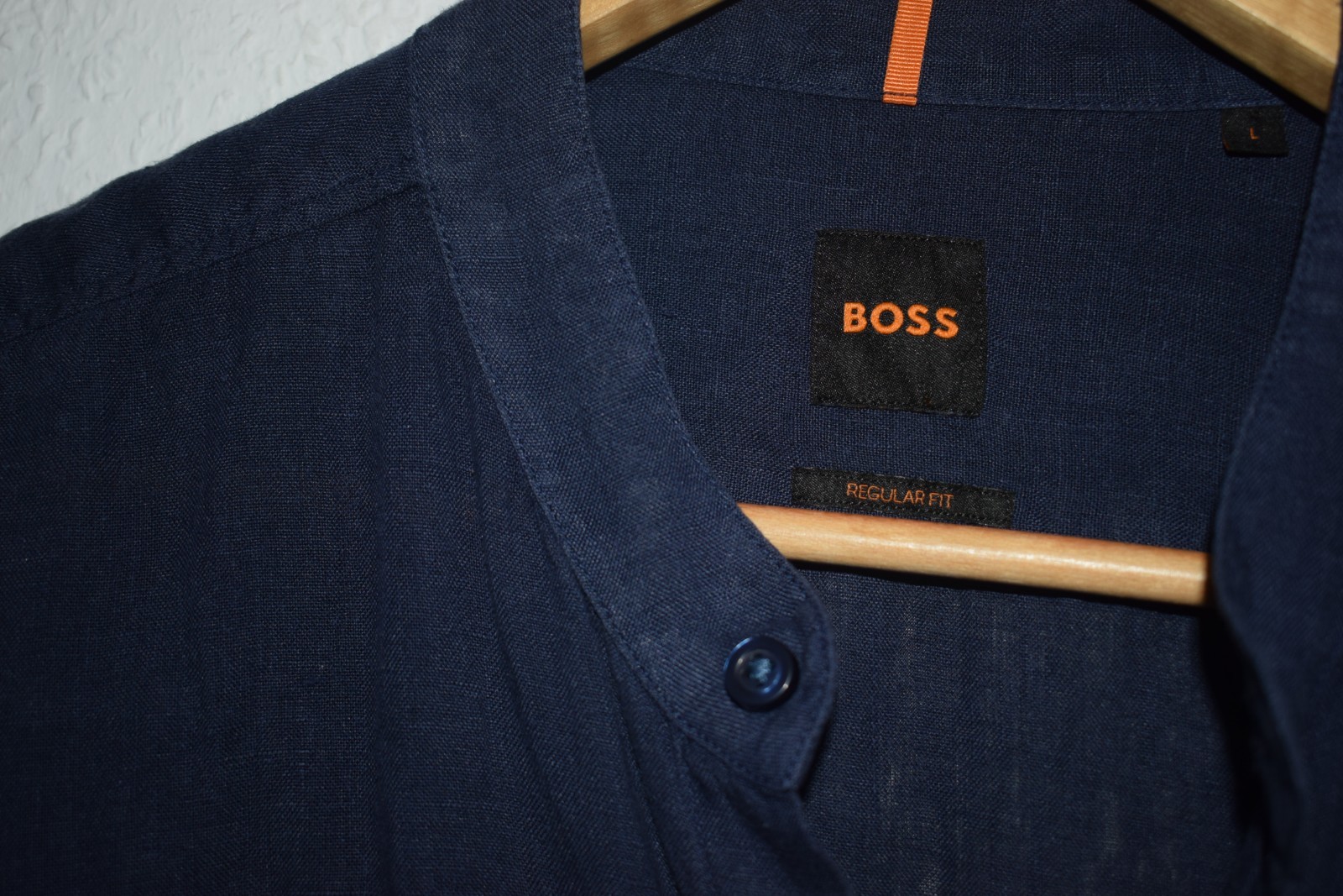 Hugo Boss Orange Label Navy Blue Linen Mandarin Collar Shirt image 2