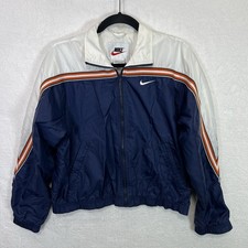 VTG Nike Windbreaker Track Jacket Women s S Navy Blue White Orange Striped 90s