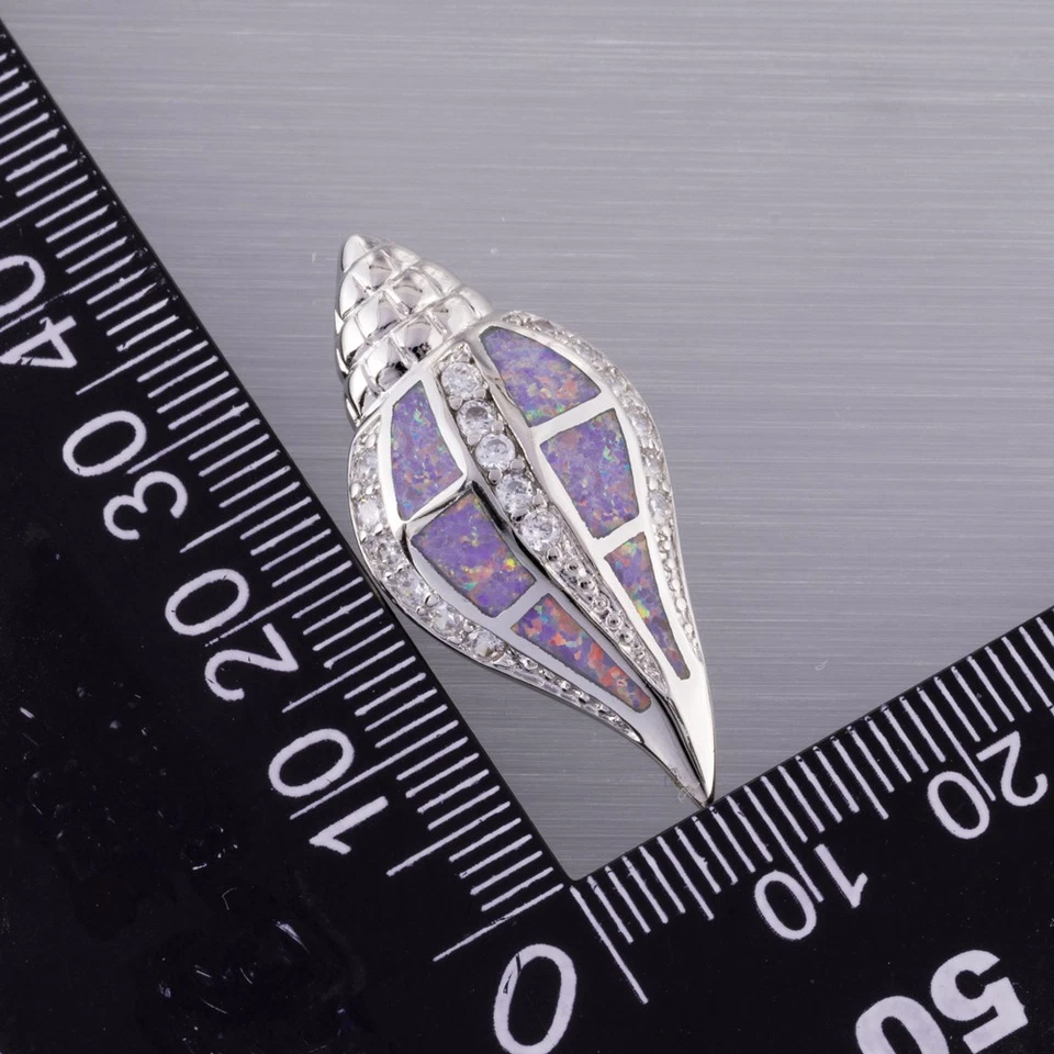 Collar colgante caracola concha lavanda púrpura ópalo de fuego plata joyería Foto 2 de 4