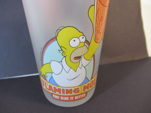 2002 Homer The Simpsons Glas mattiert Hi Ball Trinkglas Flaming Moe - Bild 2 von 16