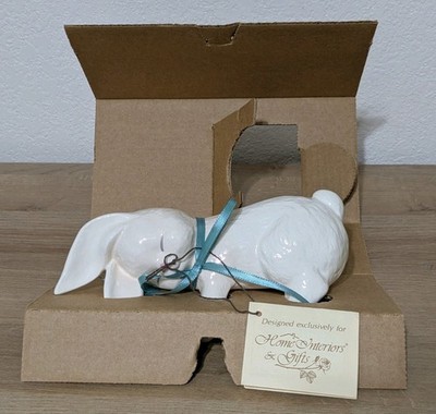 Vtg White Ceramic 8'' Sleeping Rabbit Floppy Ear Shelf Sitter Easter Decor *New