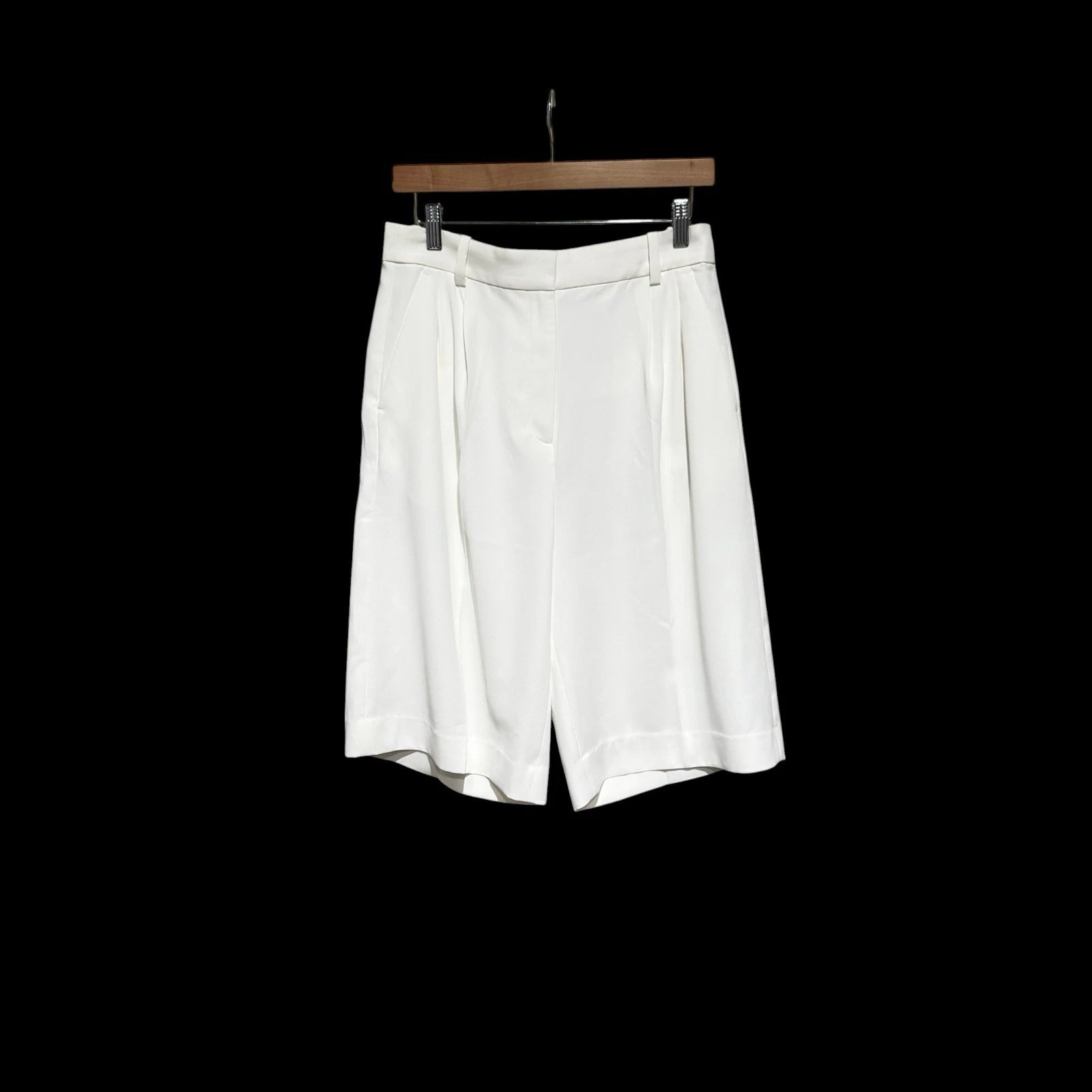 H&M White LINEN-BLEND BERMUDA SHORTS, Sz 8