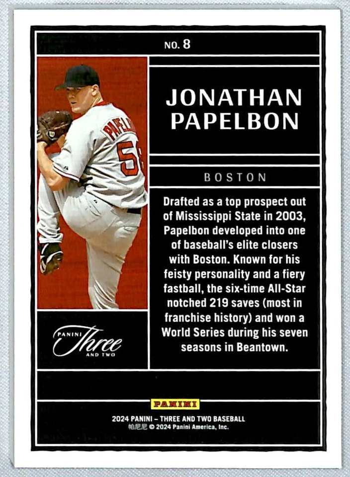 Jonathan Papelbon 2024 Panini Three and Two Draft Class /99 #8 Boston Red Sox - Image 2 of 2