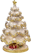 Christmas Tree Jewelry Trinket Boxes Hand Painted Enameled with Shinning Rhinest