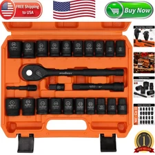 High-Performance 1/2-Inch Drive 24-Piece Socket Set with Laser Marking & Storage