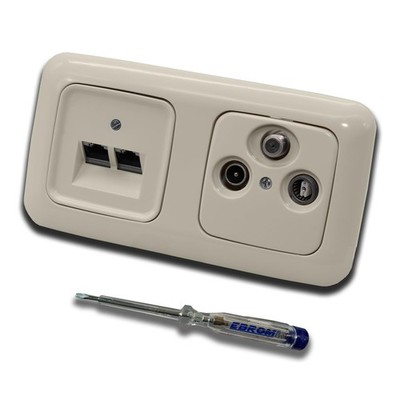 Busch Jäger, Rutenb. LAN-Dose 10GbE 6A 2xRJ45 WISI TV SAT RADIO 3-Loch cremeweiß