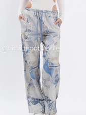 Women s Blue/White Denim Wide-Leg Pants Elastic Waist Drawstring