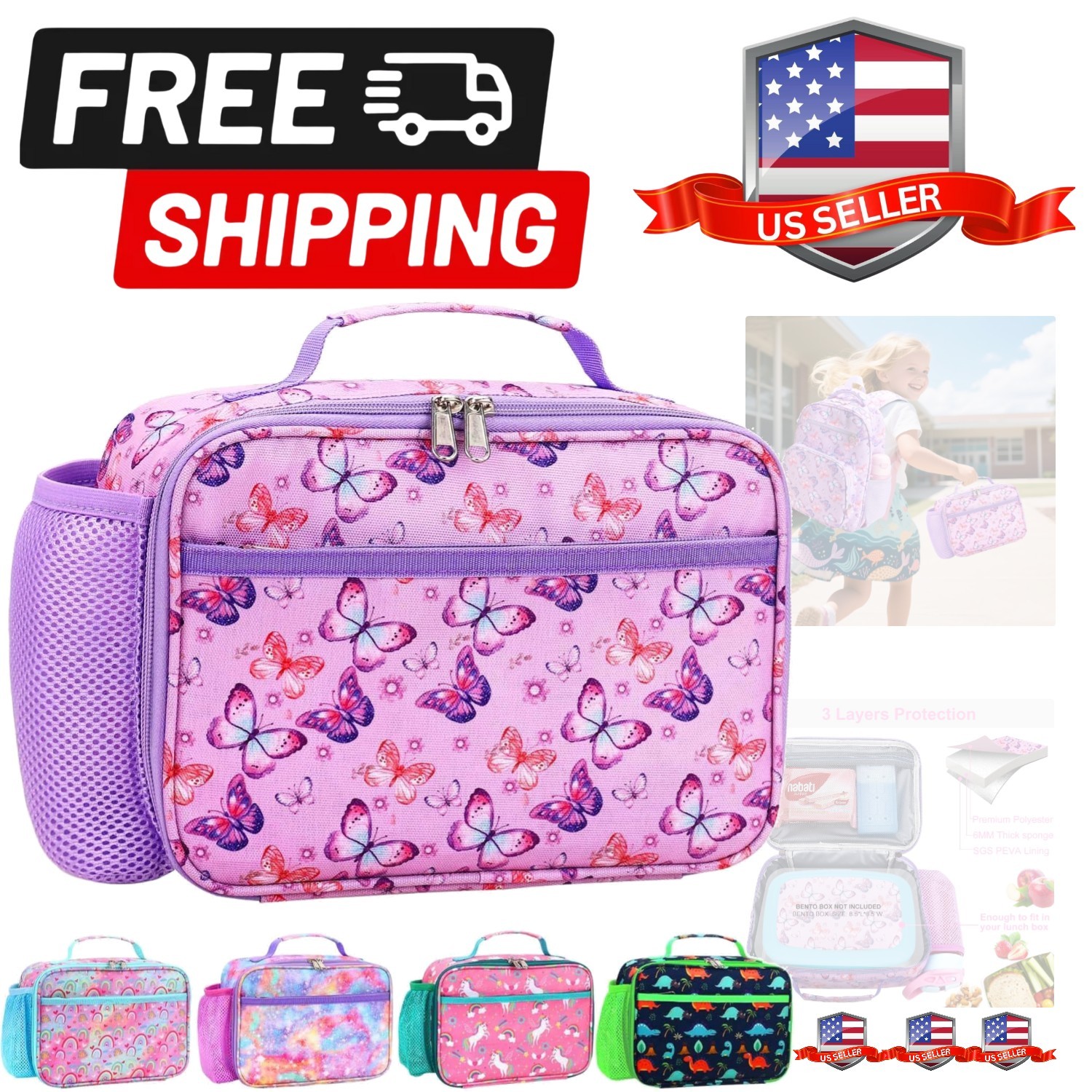 For Boys Girls,washable Lunch Bag And Re...
