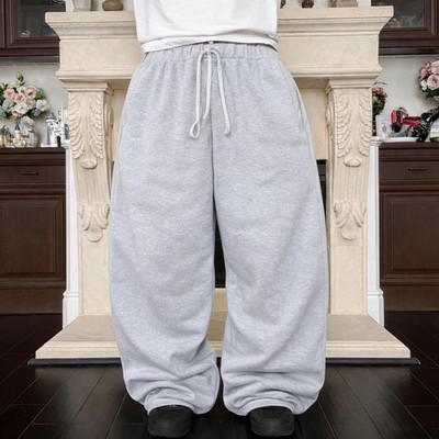 Mens Light Grey Baggy Sweatpants Balloon Fit Wide Leg Y2K Size M L