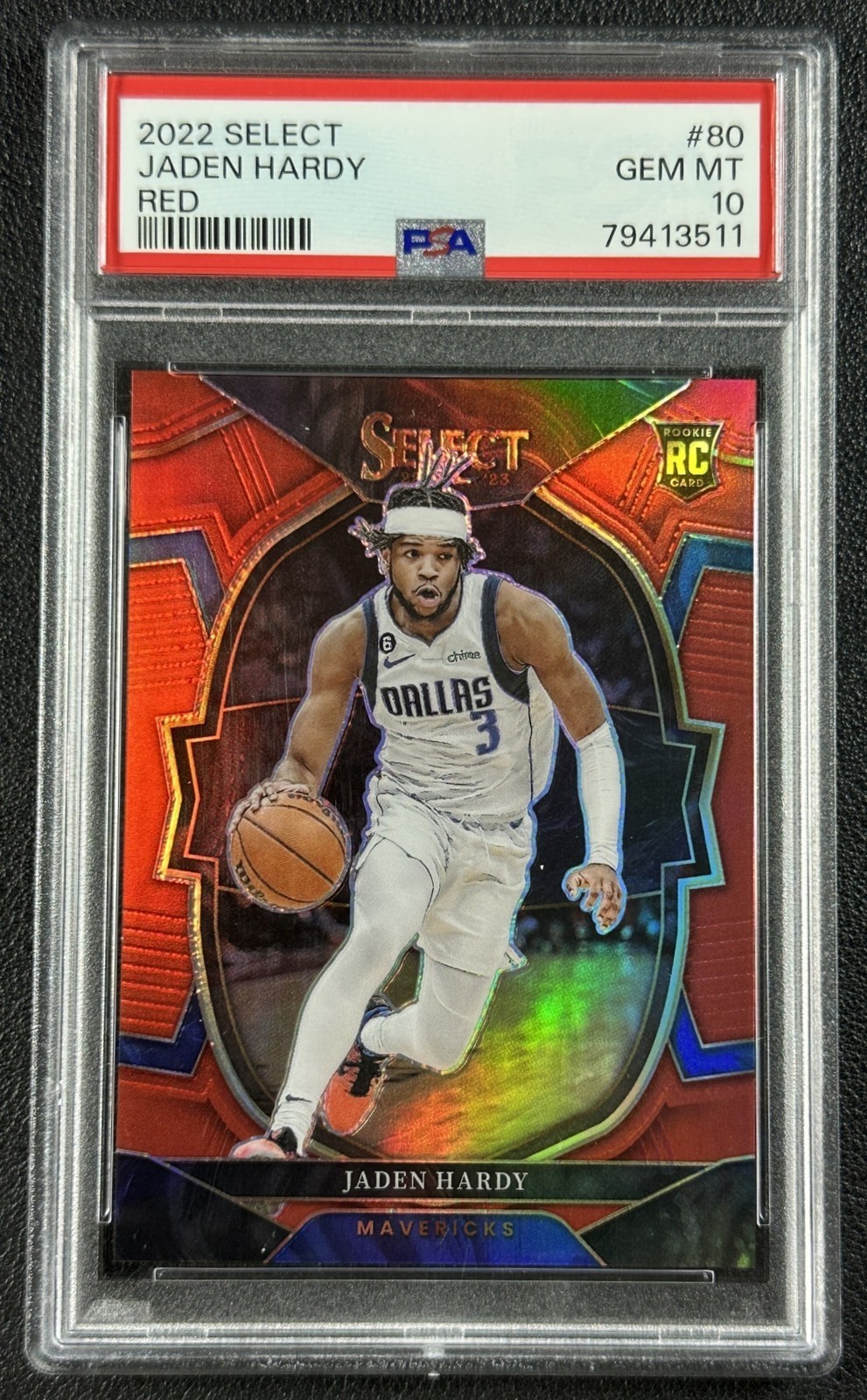 JADEN HARDY PSA 10 2022 NBA PANINI SELECT #80 RED PRIZM RC CONCOURSE /199 RARE