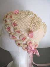 Antique Baby Girl Hand Crocheted Cap Hat