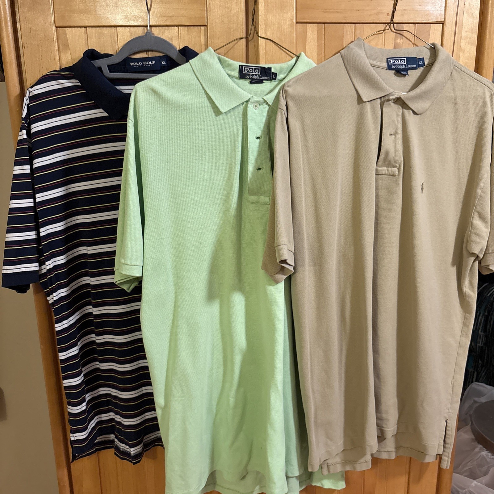 Lot of 3 Polo Ralph Lauren Men's XL Polo Shirts Striped Green Tan Golf Casual