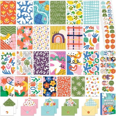 Decorably 50 Pack 4x6in Textured Modern Doodle 4x6 inches, Multicolor 