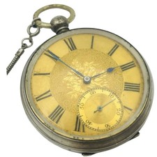 Orologio da tasca argento massiccio 800 50 mm quadrante dorato con catena meccanico antico