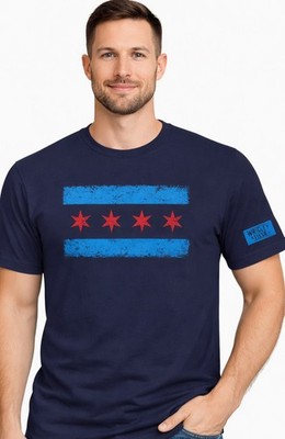 Chicago Flag with Wrigley Field  printed on sleeve Soft Tri-Blend T-Shirt