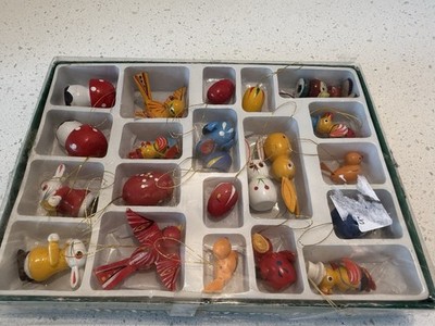 Vintage Miniature Wooden Easter Ornaments Bunny Chicks Eggs Lot Of 22