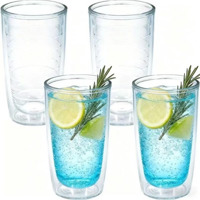 Unbreakable 16oz Tumblers Set of 4 - Plastic Double Wall Insulated Cups, Shat
