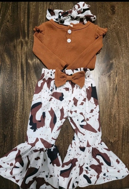 Girl 3-6 Months Cow Print Outfit with Matching Headband